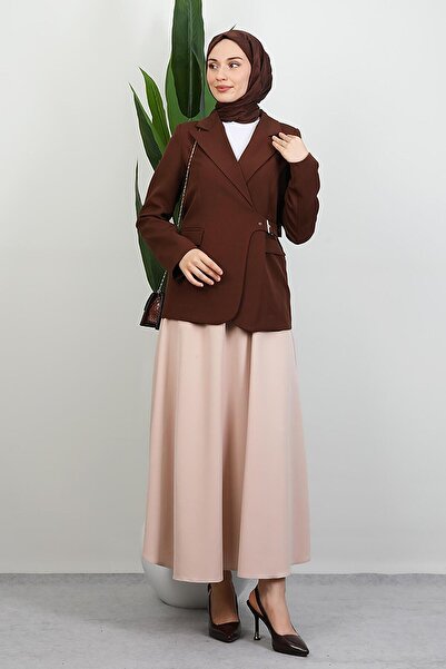 GİYZAMİLA Μπουφάν με Πλαϊνή Ζώνη Καφέ