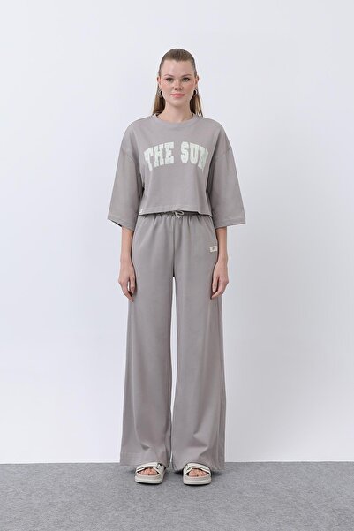 Soul Women's Front Printed Double Pants Suit - 32226Tks - Mink