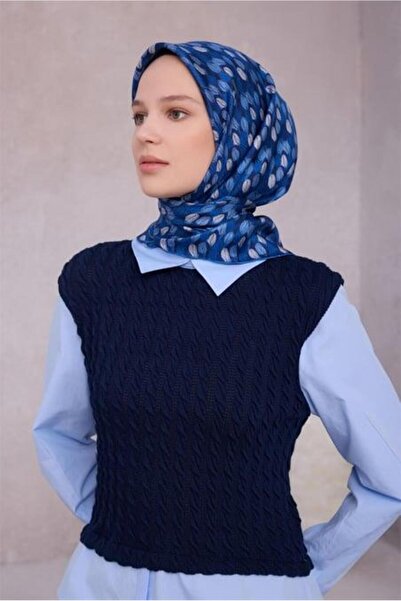 Belli Eșarfă Tivil din mătase pură 4204 - 86 model frunze albastre