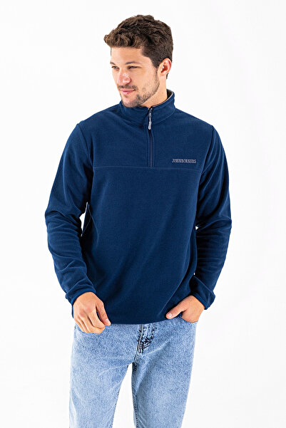 JB John Borners Чоловічий светр з напівзастібкою John Borners з вишивкою, темно-синій - 25K 6001