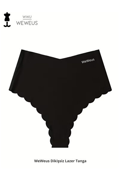 Weweus Black Stitch-Free Laser Cut High Waist Thong