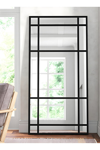 ESMART Extra Large Mirror With Elegant Design 180 X 80 Cm - Black Metal Frame And Back Stand