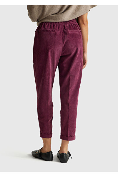 United Colors of Benetton Kadın Mürdüm Beli Lastikli Kadife Pantolon