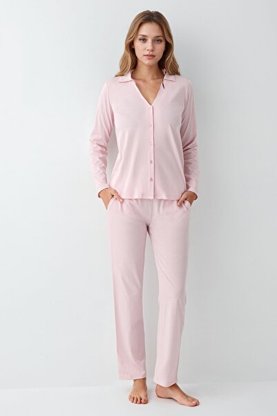 Pierre Cardin Kadın Giyim 2 Adet Pamuklu & Modal Uzun Kol Gömlek Pijama Takımı (Modal Şort Hediyeli)