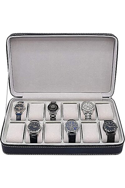 PADOM Watch Box Portable Travel Zipper Case Collector Storage PU Leather Watc...