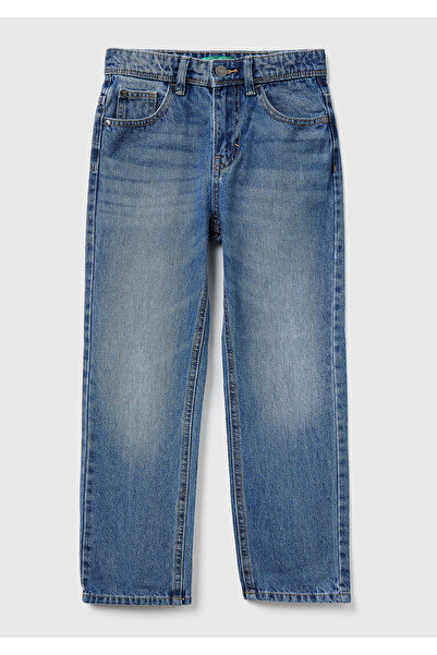 United Colors of Benetton Boy's dark blue distressed button-up denim pants