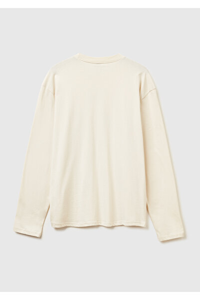 United Colors of Benetton Men's cream 100% cotton disney Printed long sleeve t-shirt