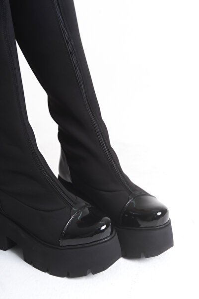 Solo Bag Жіночі черевики нового сезону з товстою підошвою, застібкою-блискавкою спереду, чорного кольору, зручної форми, довгі, еластичні.
