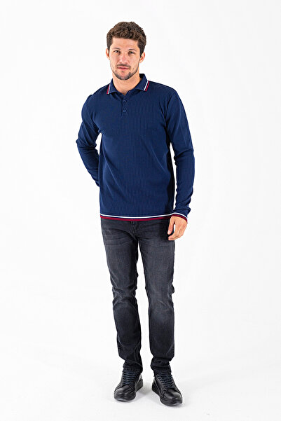 JB John Borners Чоловічий светр з поло-комірцем і ґудзиками, темно-синій - K-2604
