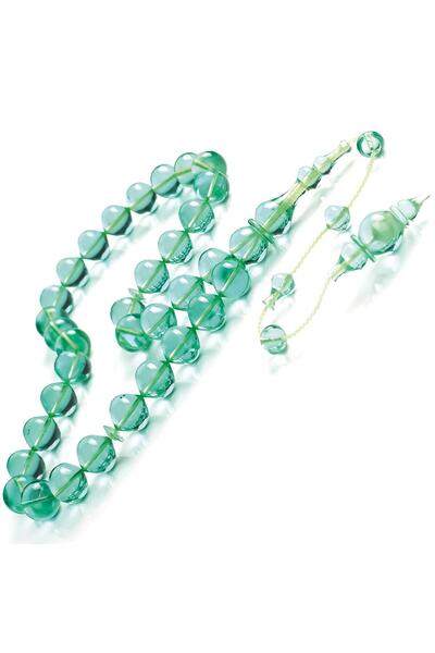 TESBİHCİBABA سبحة من الكهرمان الأخضر المائي بتصميم حرفي مميز