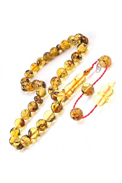 TESBİHCİBABA Sistemli Misket Kesim Fosilli Damla Kehribar Tesbih