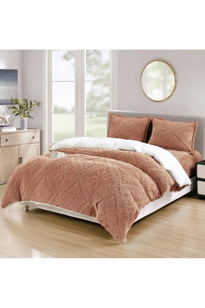 Talis Double Bed Linen with Fur, Elastic 180x200 Sigma V12 Brick, Cocolino