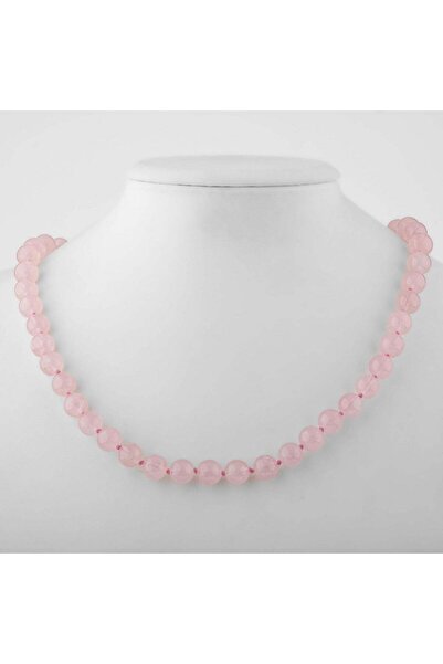 Safnaturel Pink Quartz (Rose Quartz) 8 mm Knotted Natural Stone Necklace