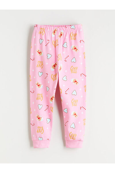 LC Waikiki Pink Crew Neck Printed Long Sleeve Girls Pajama Set