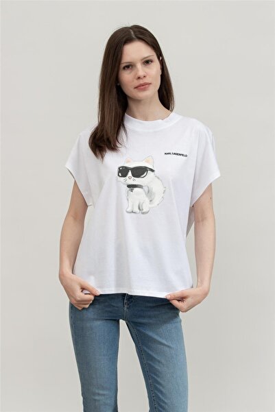 Karl Lagerfeld Kadın Bisiklet Yaka T-Shirt Beyaz