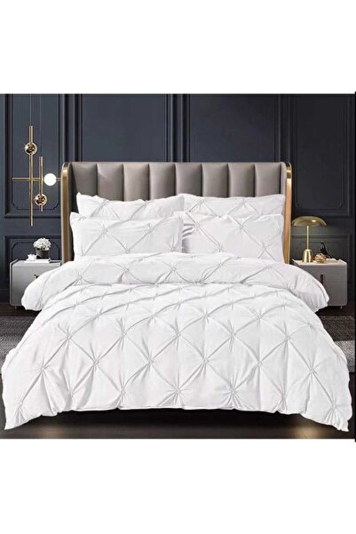 OEM Plain Finet Bedding Set with Pleats - White