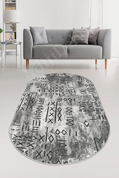 Dijidekor Скандинавски овален килим, без влакна, светлосив, подходящ за пране, пътека, 60x400