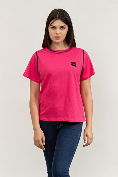 Karl Lagerfeld Ikonik Kadın Bisiklet Yaka T-Shirt Pembe