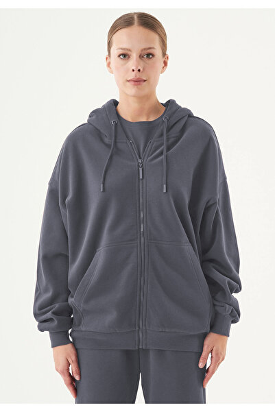 BARLİZ Women's Zippered Basic Thick 3-Thread Fleece-Lined Cardigan