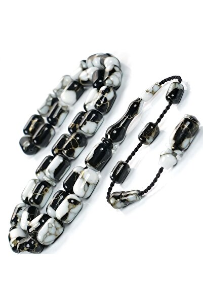 TESBİHCİBABA سبحة أريزونا فيروزية مصنوعة يدويًا باللونين الأسود والأبيض