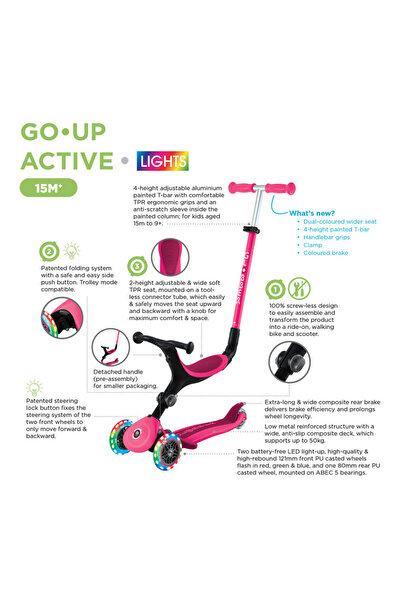Globber Go•Up Active Lights Scooter - Dark Pink