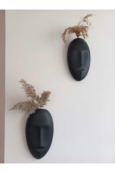 emilysamy Dekoratif 2'li Yüz Duvar Vazosu, Duvar Süsü, Heykel Aksesuar Siyah