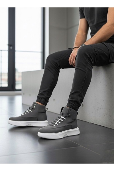 TUGERDİ Smoked White Hidden Lace-Up White Light Sole Style Men's Sports Boots Tge230471