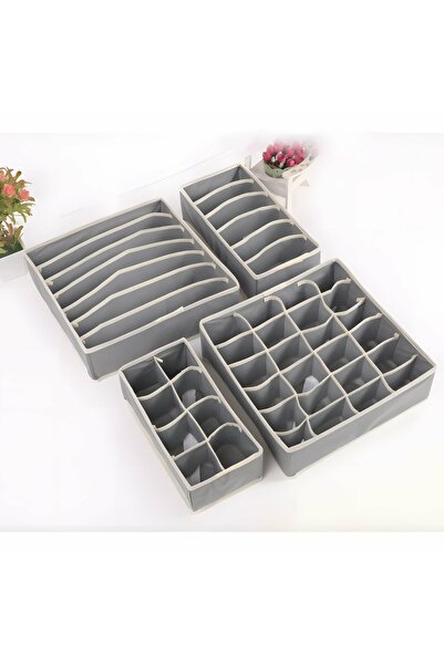 Aptel Set of 4 drawer organizers, textile, gray, 32x10 cm