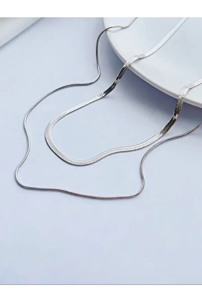 SNGL ACCESSORİES 2 Adet Şık Minimalist Hip-Hop Katmanlı Kolye Seti,Çelik