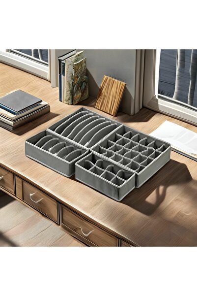 Aptel Set of 4 drawer organizers, textile, gray, 32x10 cm