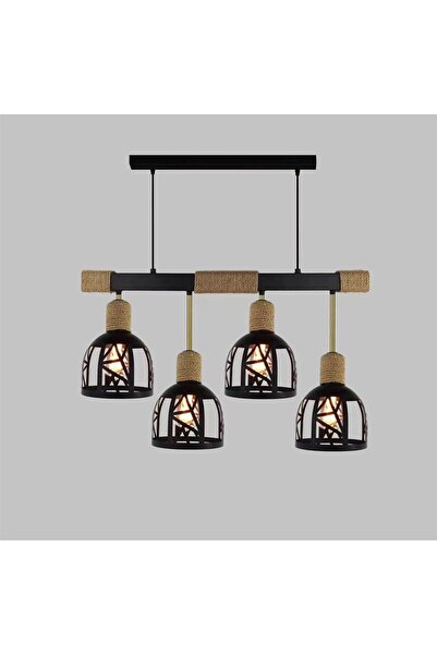 RFAN Pendul rustic, model 5573-4, 4 x E27, înălțime reglabilă, negru