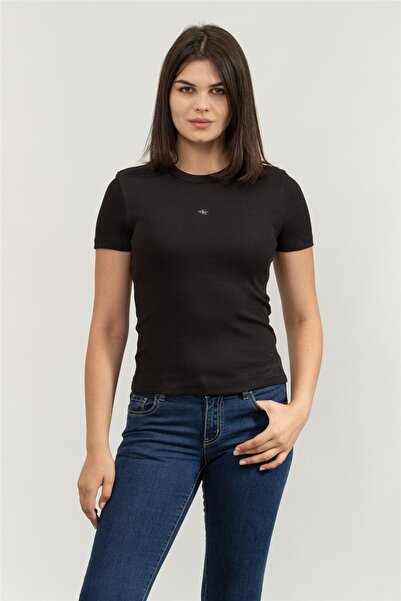 Calvin Klein Ck J20J225245 Woven Label Rib Fitted Tee Women's T-Shirt