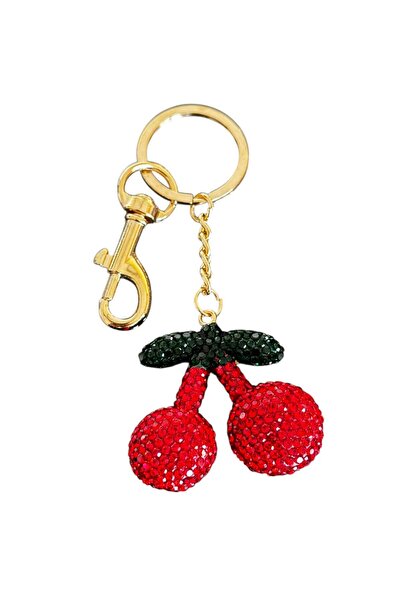 TAKIŞTIR Gold and Red Color Cherry Figured Stone Detailed Bag Charm/ Keychain