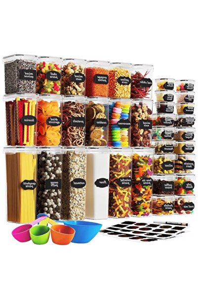 MACVI Set of 36 Macvi® airtight, BPA-free food containers, stackable, with labels and spoons included.