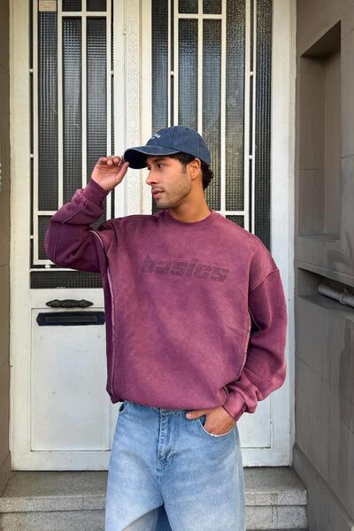 Flaw Wear Basic Taş Nakışlı Sweatshirt Bordo