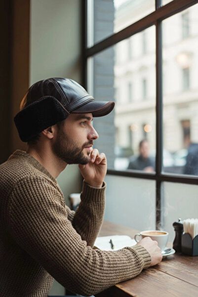 AbbasShop قبعة طيار شتوية من الجلد الطبيعي، قبعة خارجية من الجلد الأصلي مع فر...