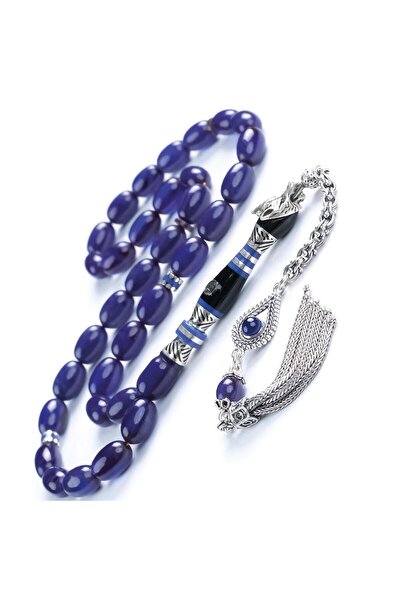 TESBİHCİBABA سبحة ناكاش إمامي من العقيق الأزرق الداكن على شكل رأس ذئب