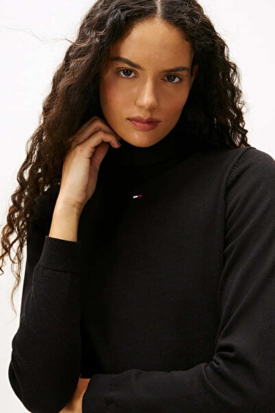 Tommy Hilfiger Kadın Essential Slim Fit Balıkçı Yaka Kazak - Siyah