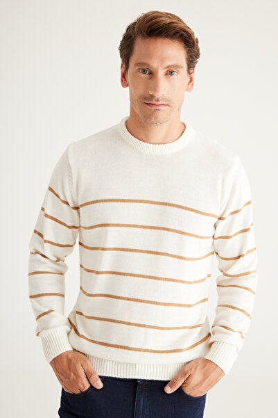 AC&Co / Altınyıldız Classics Standard Fit Striped Ecru Caramel Sweater
