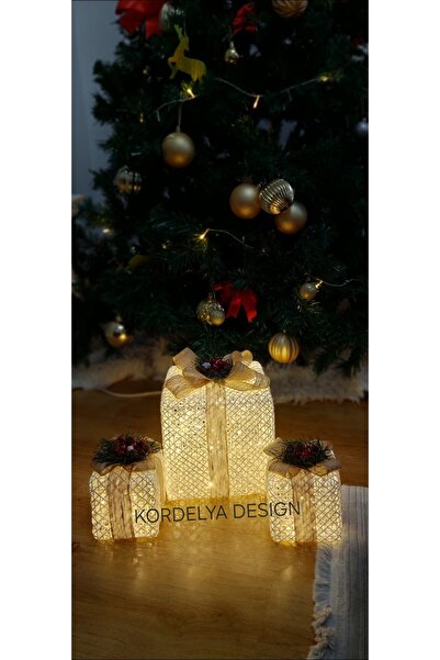 kordelya design YILBAŞI AĞACI ALTI LED IŞIKLI HEDİYE PAKETİ SETİ