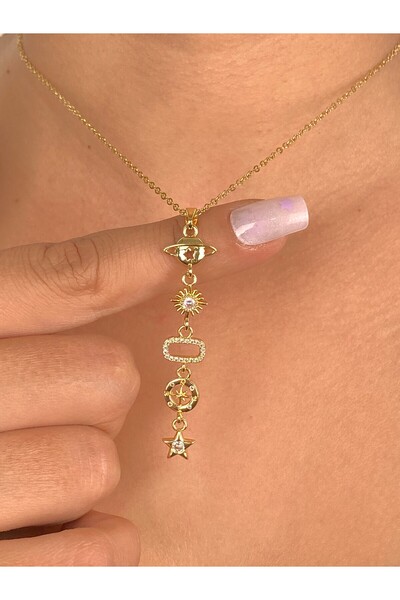 Jewelliss قلادة كوكب بيسولا على شكل حرف Y مطلية بالفولاذ بلون ذهبي لا يتأكسد ...