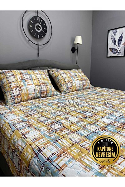 Çetinhome Çift Kişilik Kapitone Pike Seti 4 Mevsim Ebruli