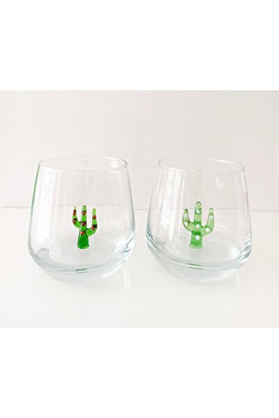 ADAMODART Cactus Glass Figured Decorative Water Glass Set of 2