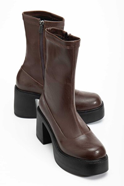 SHESTORE kadın bot kahve yüksek poli taban streç şık ve rahat k410