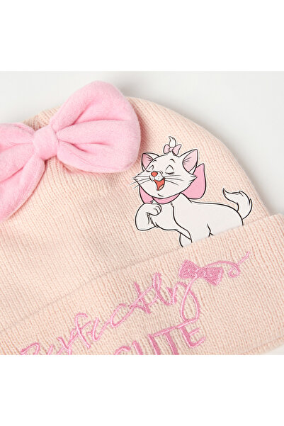 Disney Marie Print Beanie Cap with Bow Applique