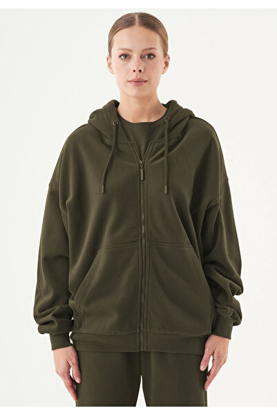 BARLİZ Women's Zippered Basic Thick 3-Thread Fleece-Lined Cardigan