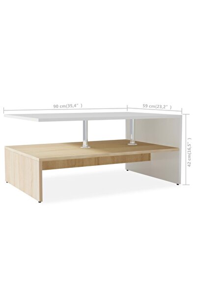vidaxl Coffee Table Engineered Wood 90x59x42 cm Oak and White