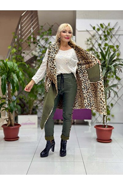 Punta Otantik YG3340 Leopard Patterned Fur Italian Nubuck Vest Green