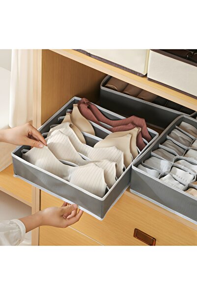 Aptel Set of 4 drawer organizers, textile, gray, 32x10 cm