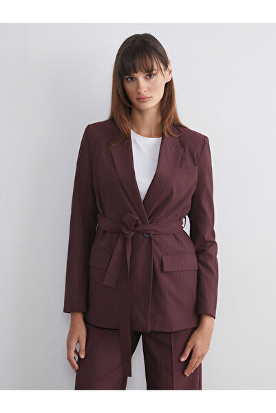 LC Waikiki Lcw vision women's striped waist belted blazer jacket